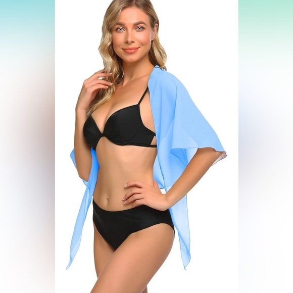 Women’s Blue Beach Wrap Swimsuit Coverup Sheer Chiffon Sarrong - Picture 4 of 6